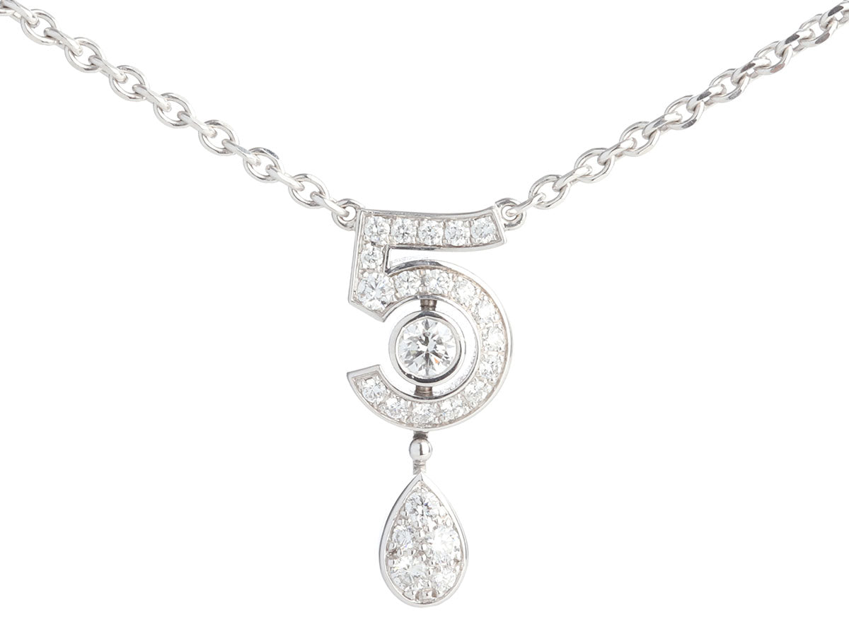 Chanel 18K White Gold Diamond Eternal No. 5 Pendant Necklace