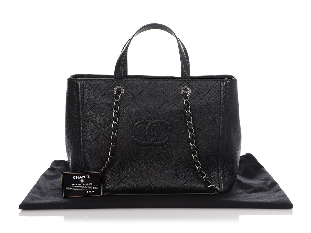 Chanel Deauville Medium Calfskin Leather Tote Bag Black