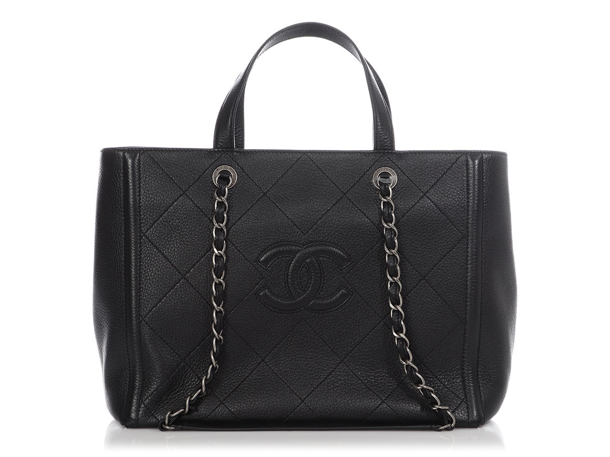 Chanel Black Quilted Fabric Deauville Fringed Tote