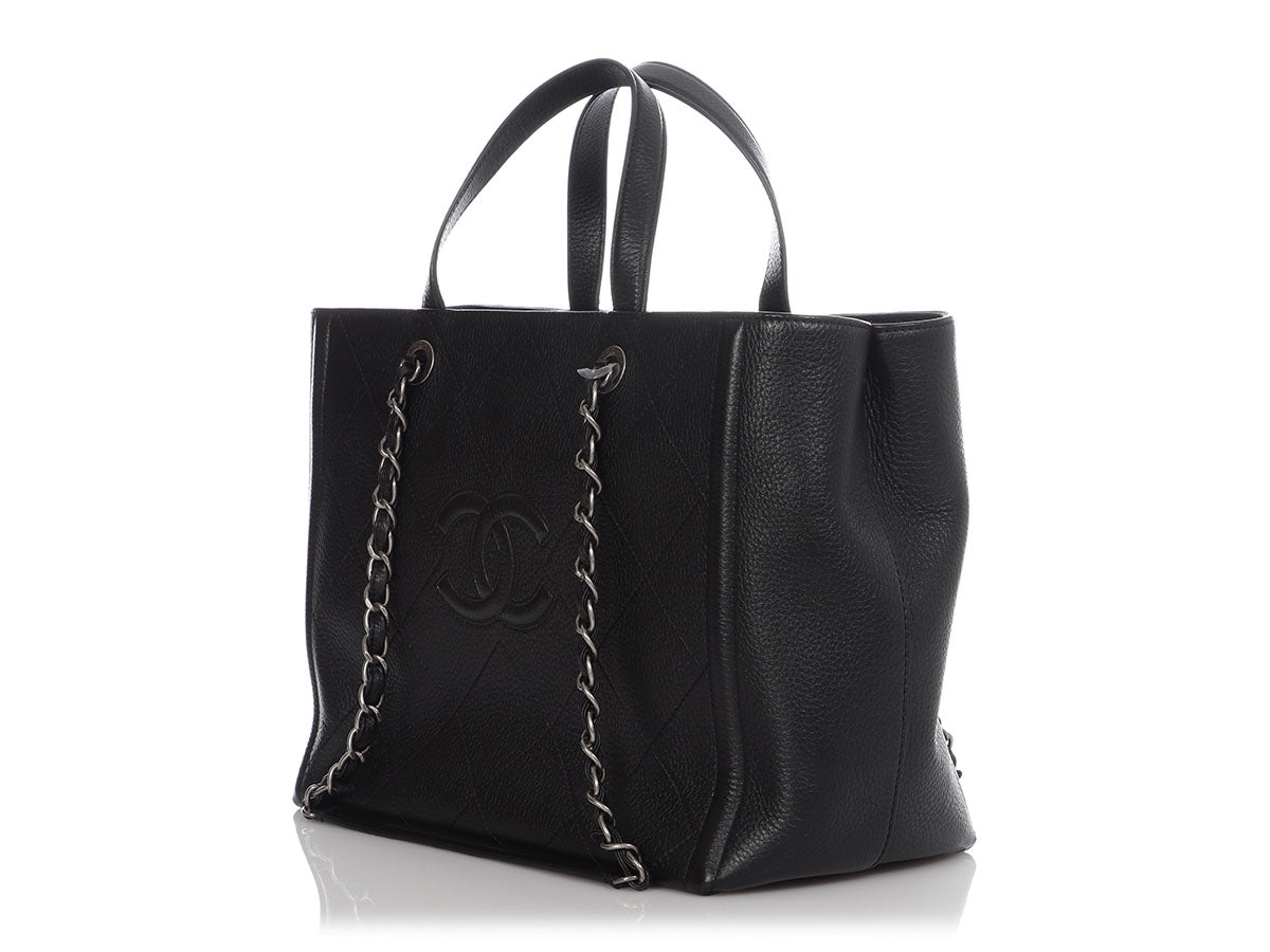 Chanel RARE Black Aged Calfskin Leather Medium Charms Deauville Tote Bag at  1stDibs