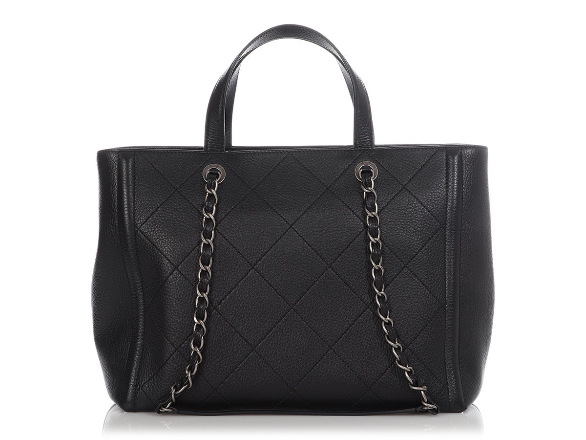 CHANEL Soft CC Shopping Leather Tote Shoulder Bag Blue