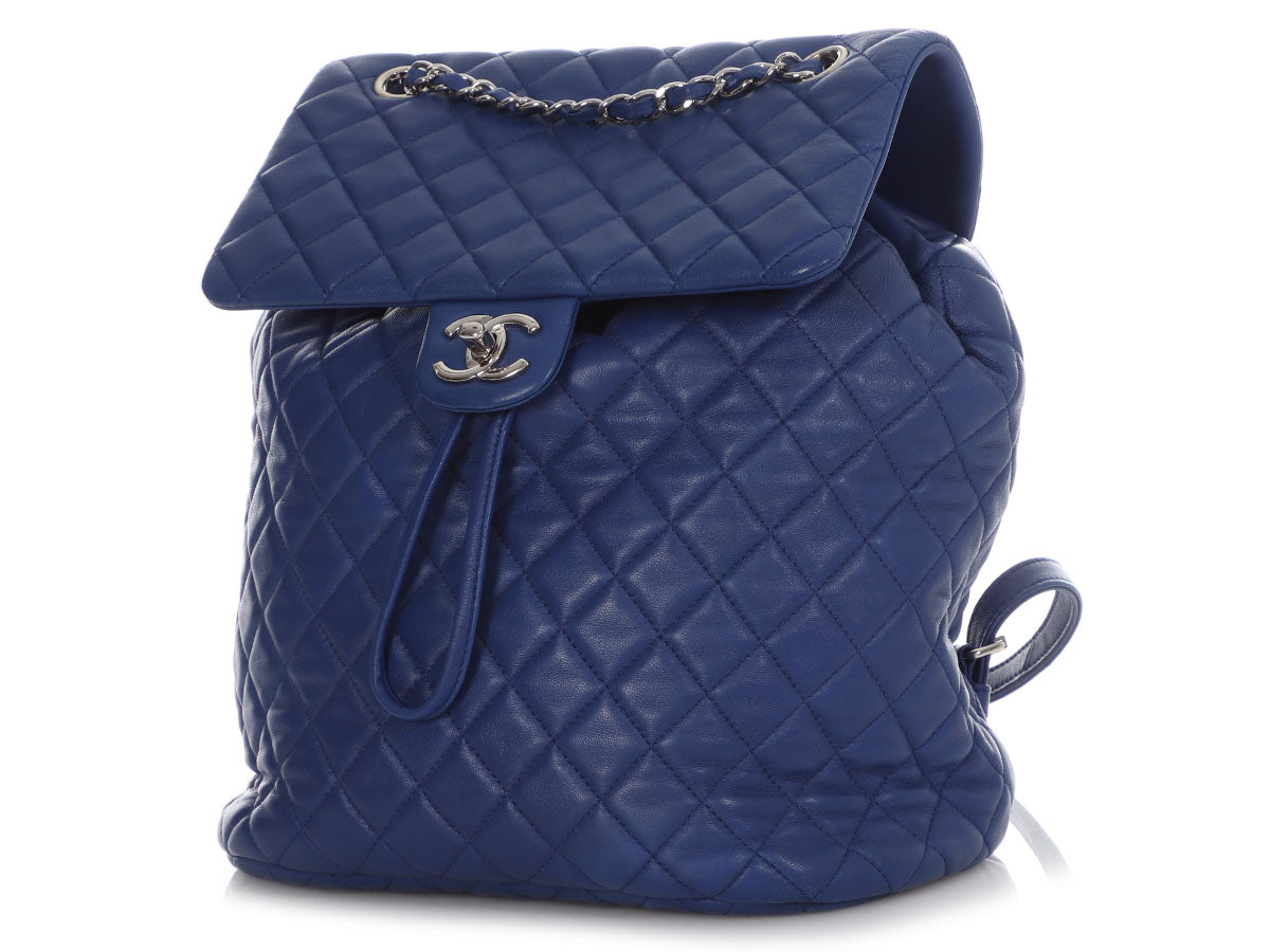 Chanel Blue Quilted Denim Top Handle 22 Backpack Silver Hardware