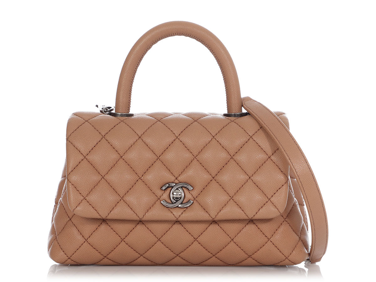 Chanel Beige Quilted Caviar Top Handle Small CC Filigree Vanity