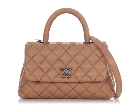 Chanel Caramel Quilted Caviar Mini Coco Handle