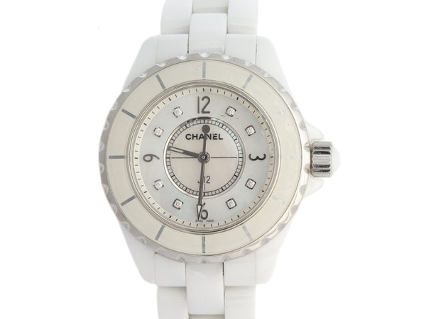 Chanel Sterling Silver Diamond and White Ceramic J12 Watch 33mm by Ann's Fabulous Finds