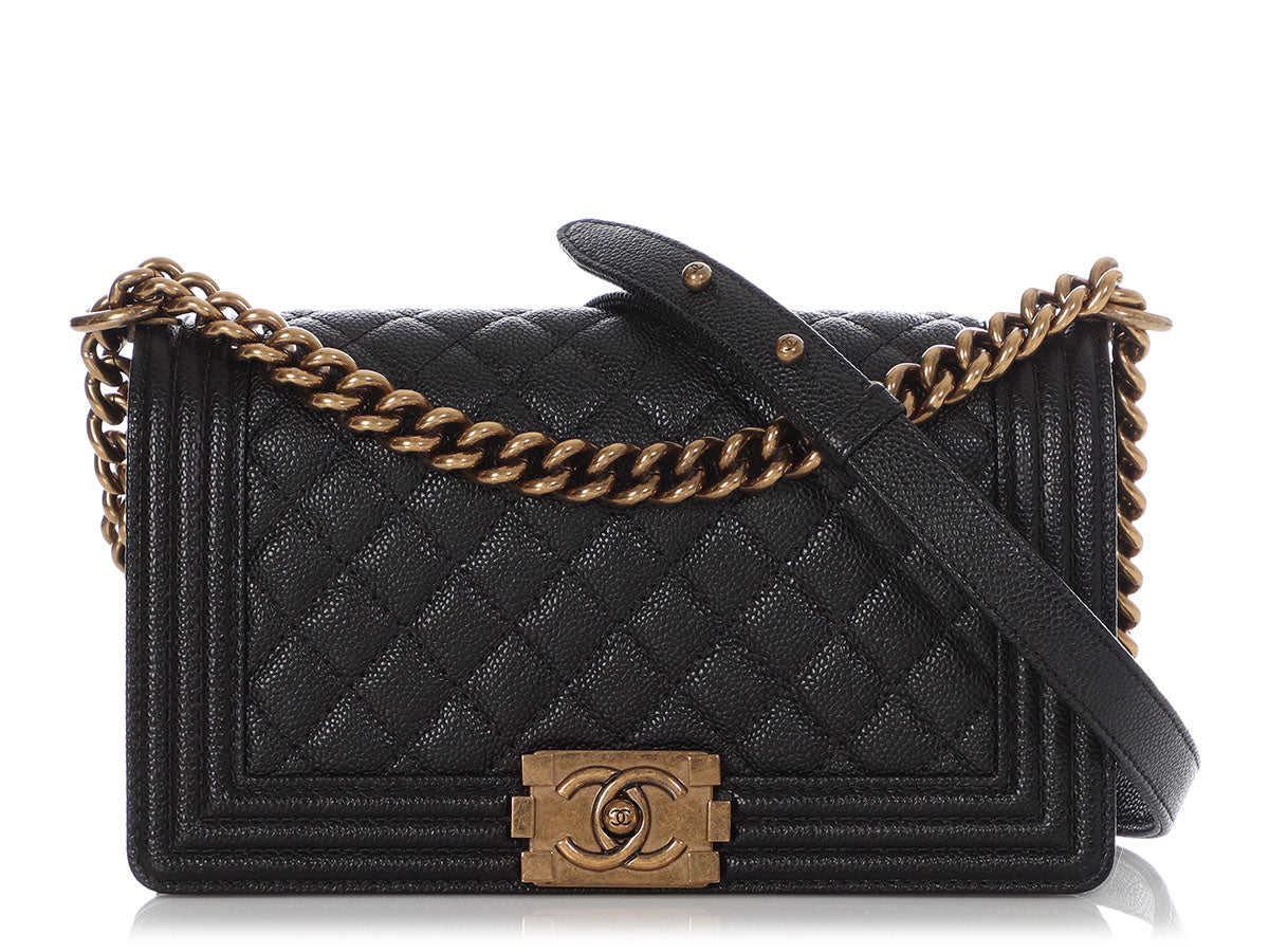 Chanel Old Medium Black Quilted Caviar Boy Bag
