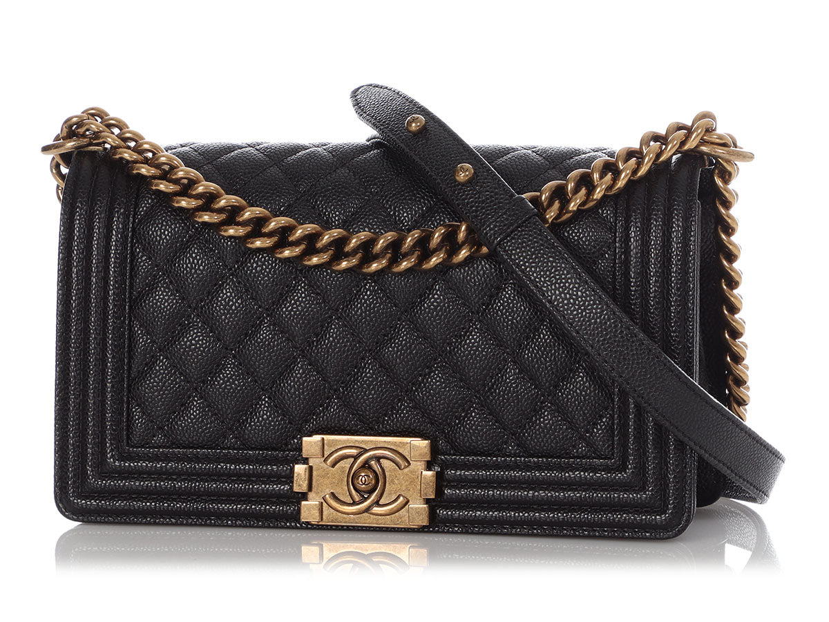 Chanel Old Medium Black Quilted Caviar Boy Bag