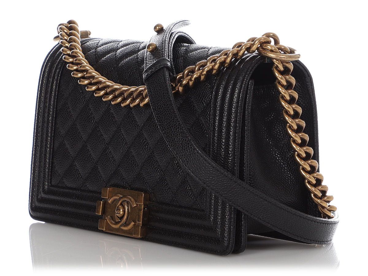 Chanel Old Medium Black Quilted Caviar Boy Bag