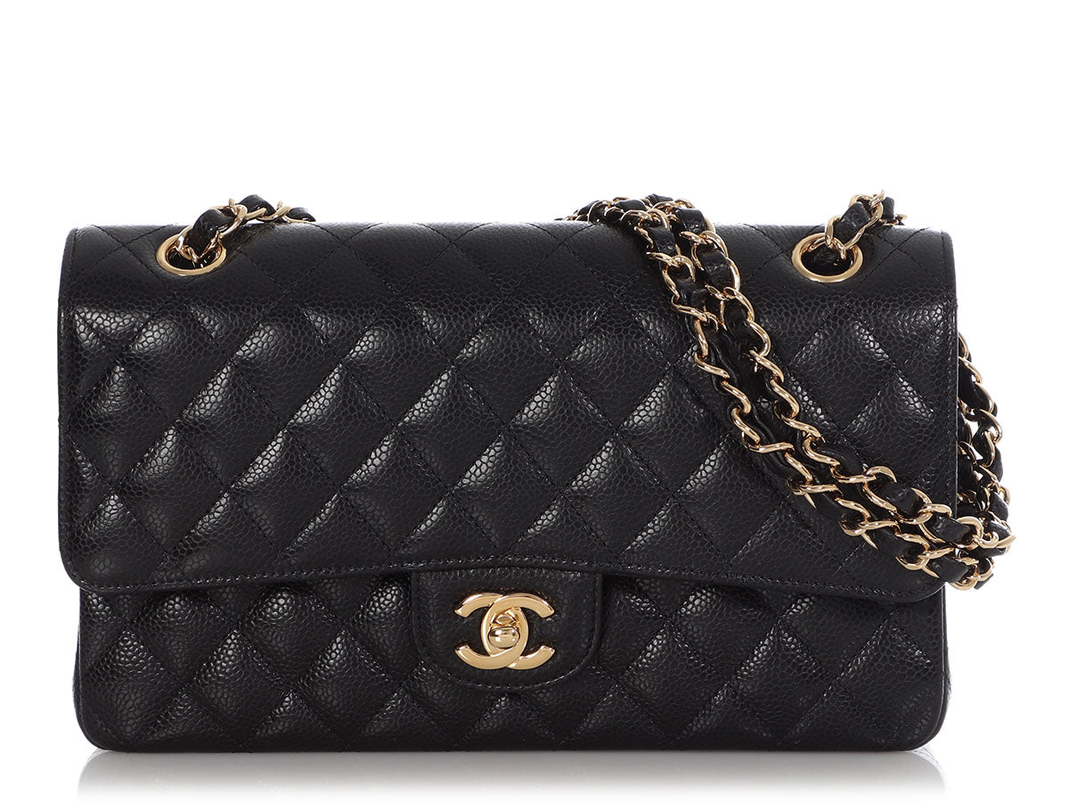 Chanel Medium/Large Black Quilted Caviar Classic Double Flap