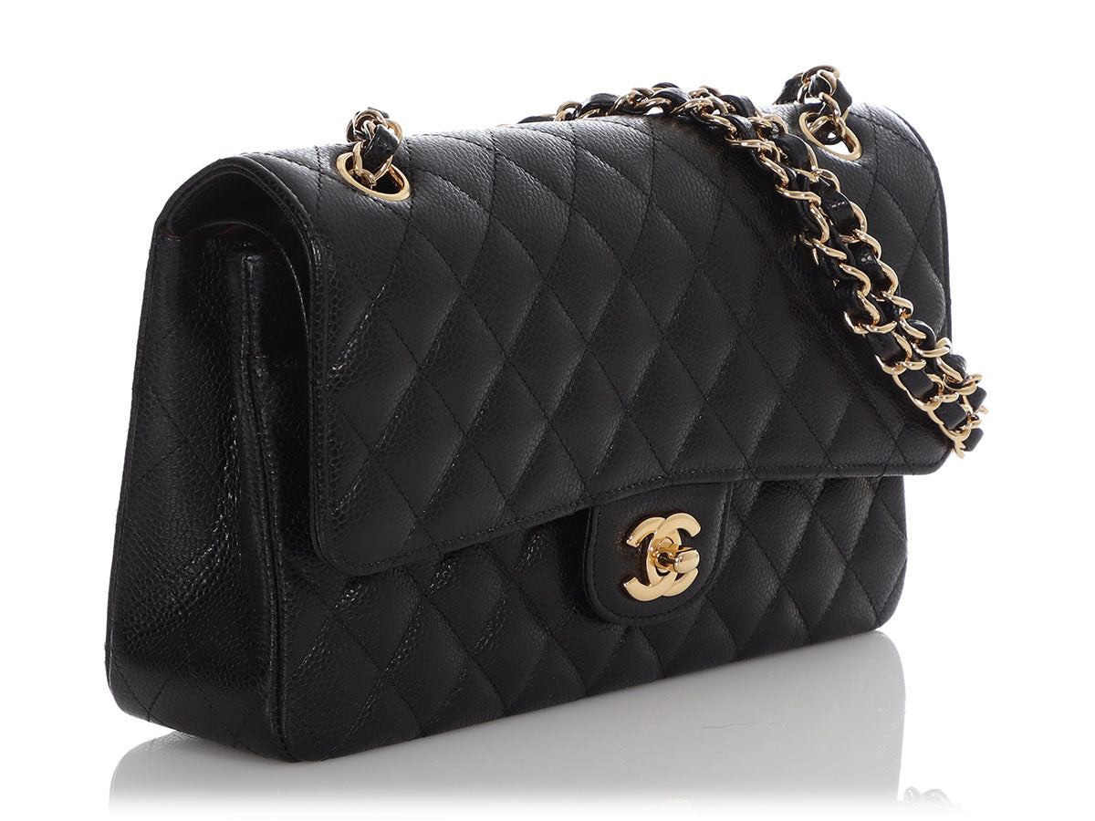Chanel Black Quilted Caviar Medium Classic Double Flap Bag Gold