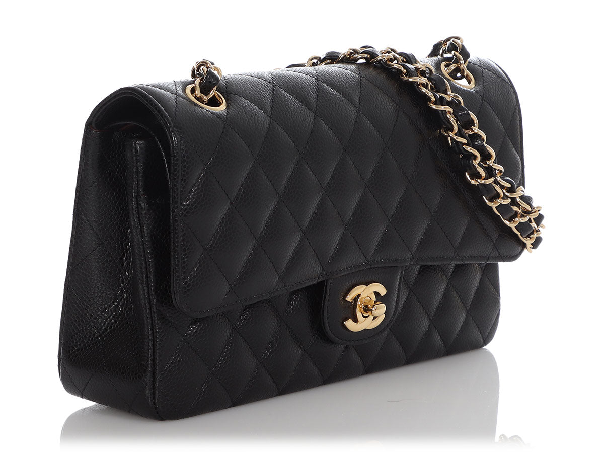 CHANEL Small Classic Double Flap Bag Black Caviar Leather, 24K GHW