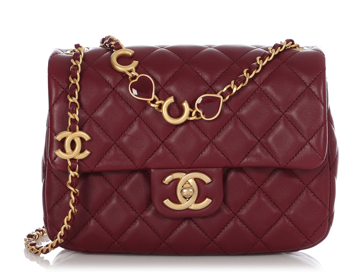 Chanel Mini Burgundy Quilted Lambskin Coco de Toi Heart Chain Square Flap