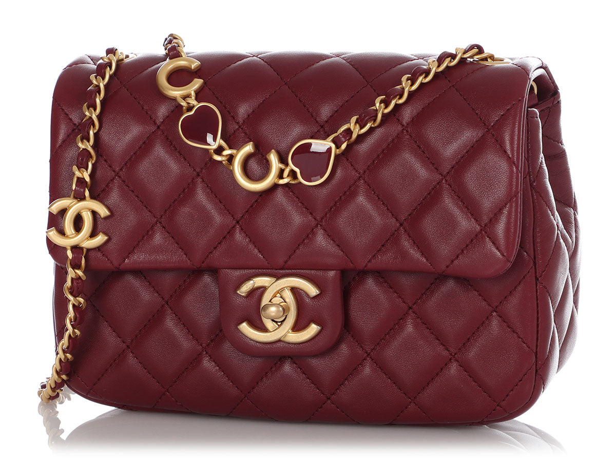 Chanel Mini Burgundy Quilted Lambskin Coco de Toi Heart Chain Square Flap