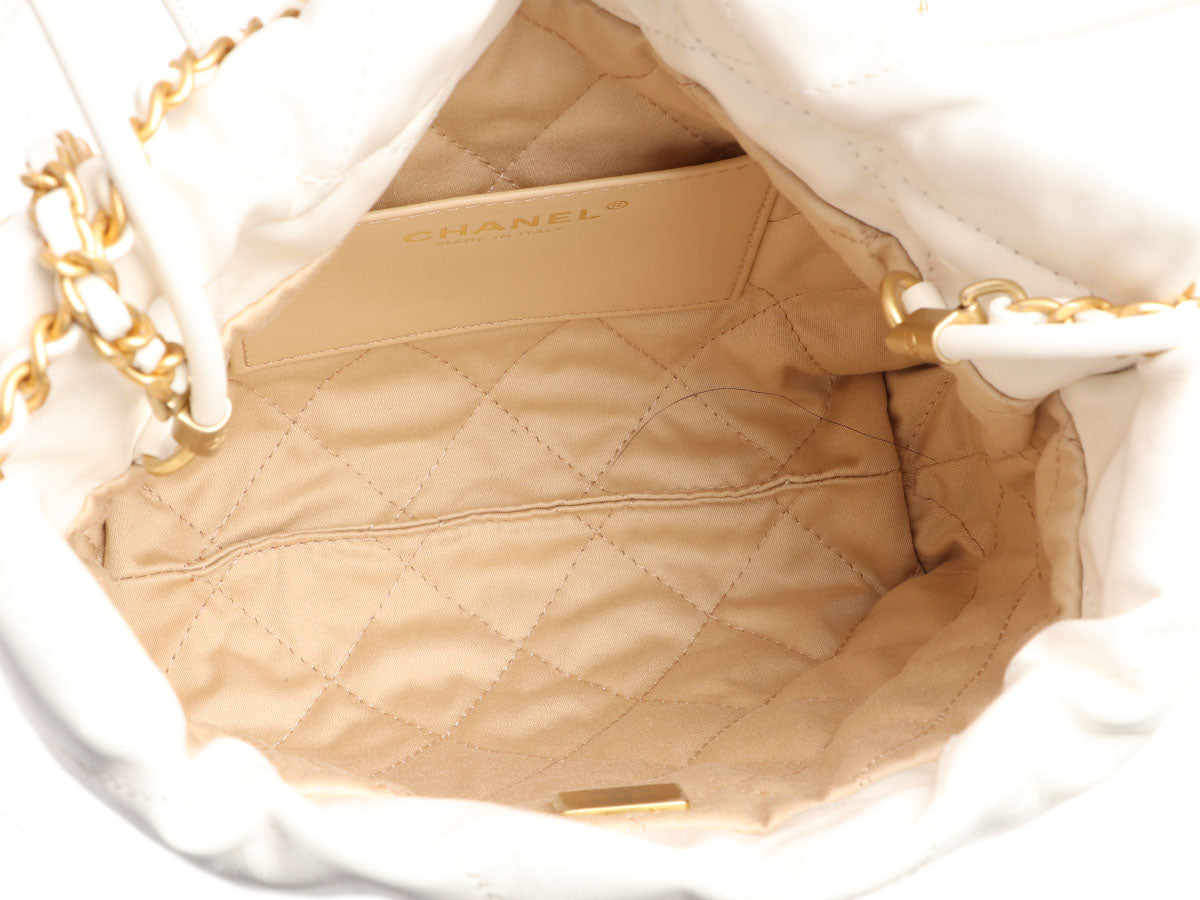 Vintage Chanel Purse White With Leather Drawstring Gold 