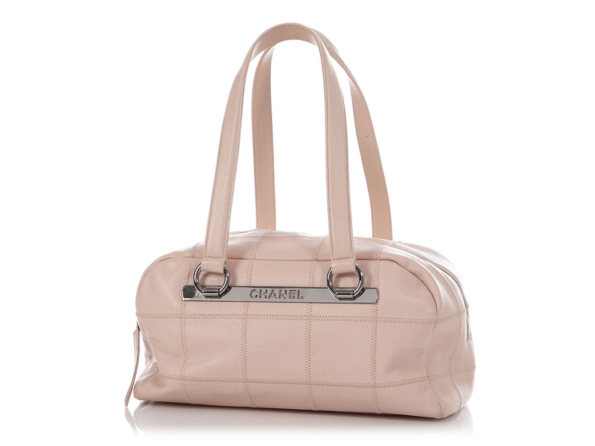 Chanel Vintage Pink/Light Beige Chocolate-bar Quilted Caviar Lax Bowler Bag by Ann's Fabulous Finds