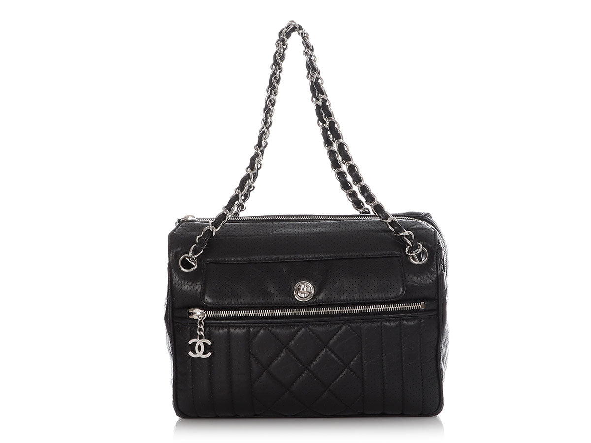 Chanel Vintage Black Perforated Deerskin Camera Bag