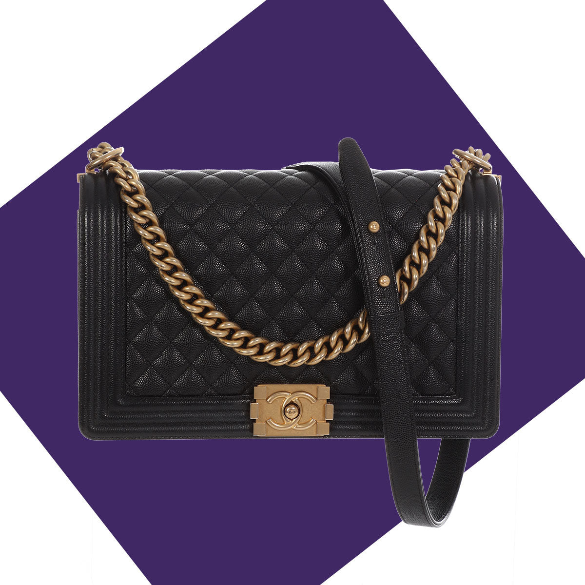 Chanel Handbag Boy 2019 Medium Caviar Goldtone Hardware Black