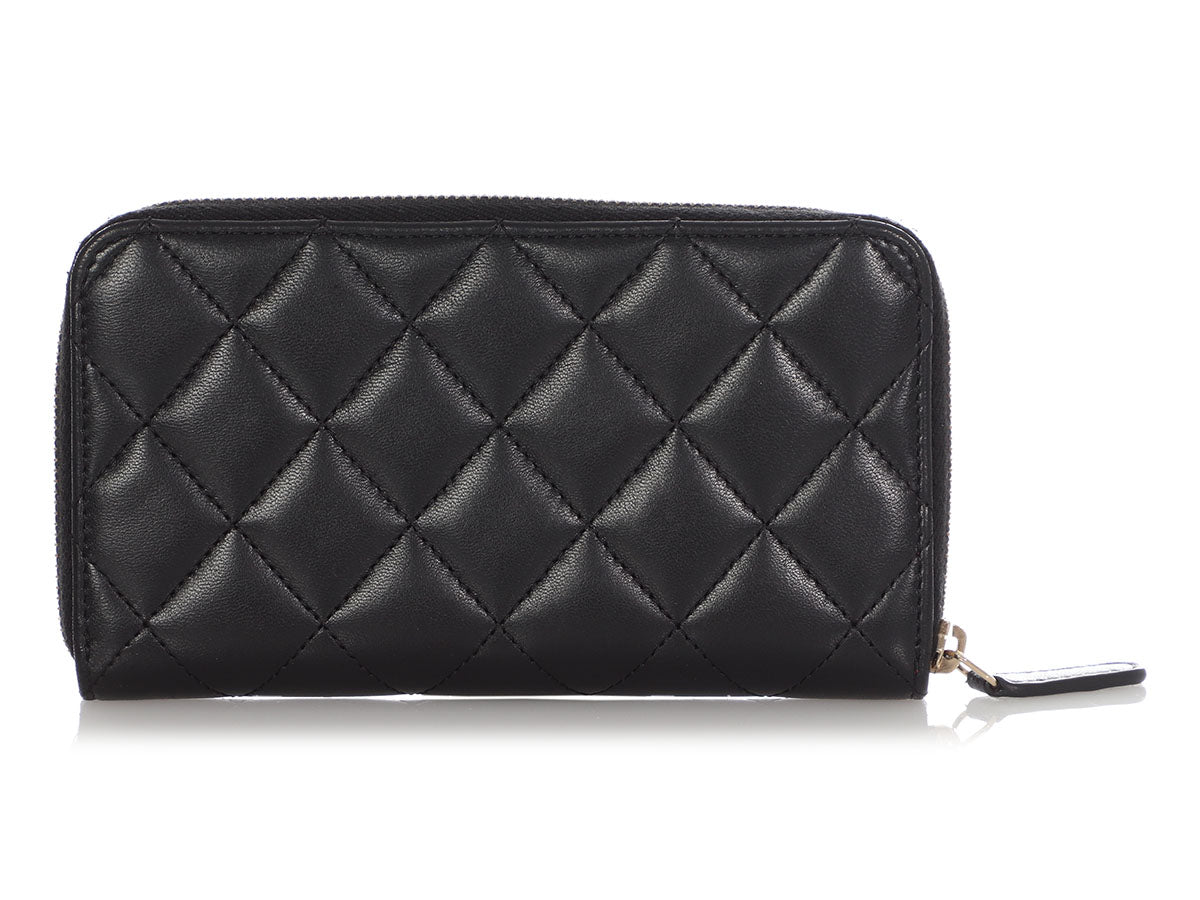 Chanel Zip Around Coin Purse Wallet Quilted Lambskin Gold-tone Black in  Lambskin with Gold-tone - US