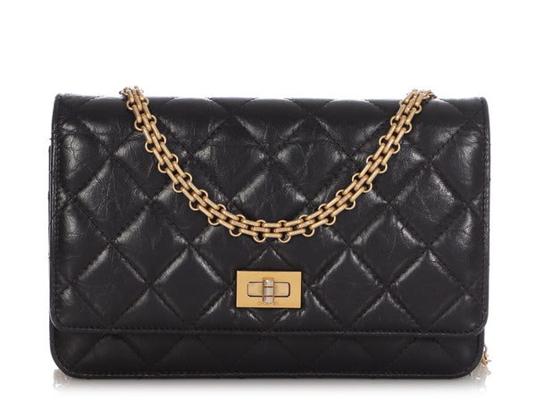 Chanel Black Quilted Distressed Calfskin Reissue Wallet on Chain
