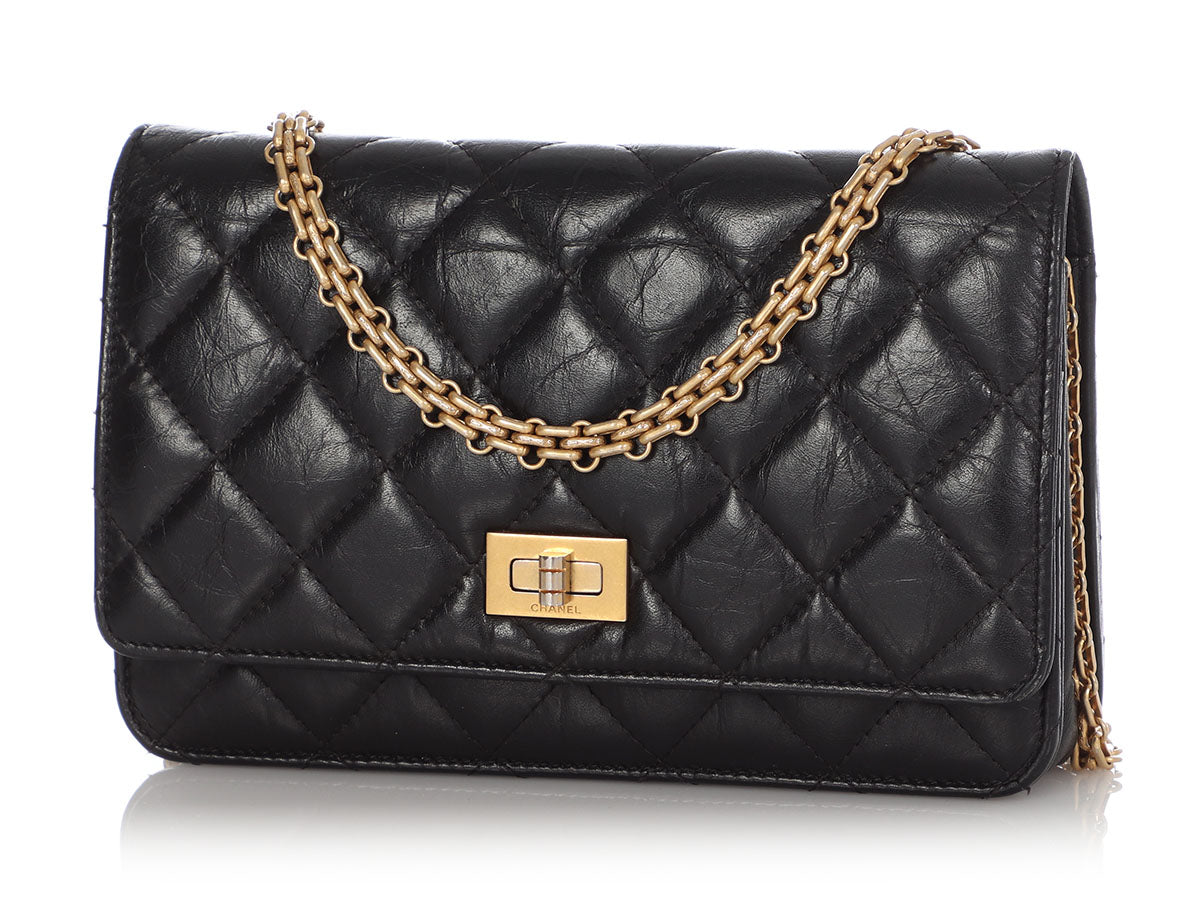 chanel wallet on chain black gold