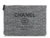 Chanel Large Charcoal Raffia Deauville Pouch