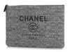 Chanel Large Charcoal Raffia Deauville Pouch