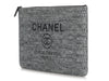 Chanel Large Charcoal Raffia Deauville Pouch