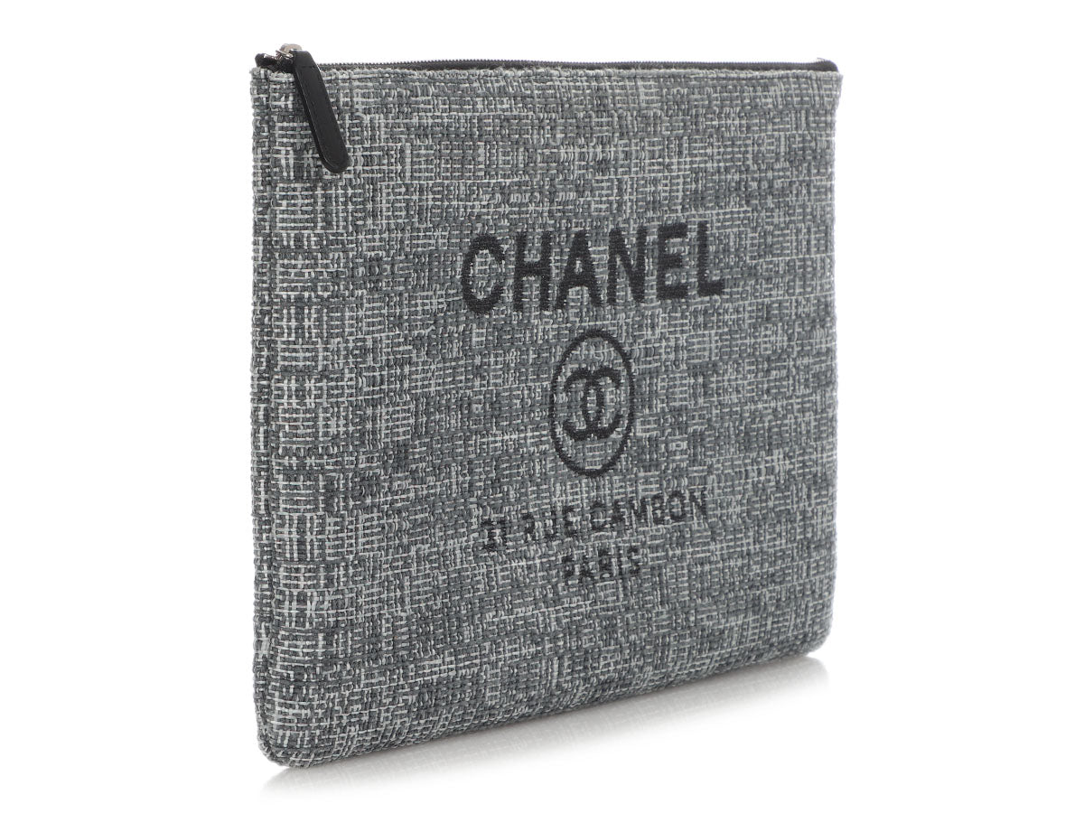 Chanel Large Charcoal Raffia Deauville Pouch - Ann's Fabulous Finds