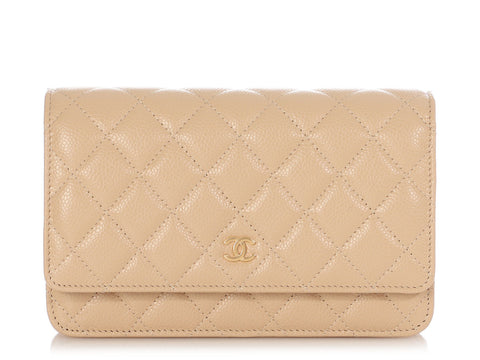 Chanel Beige Quilted Caviar Wallet on Chain WOC