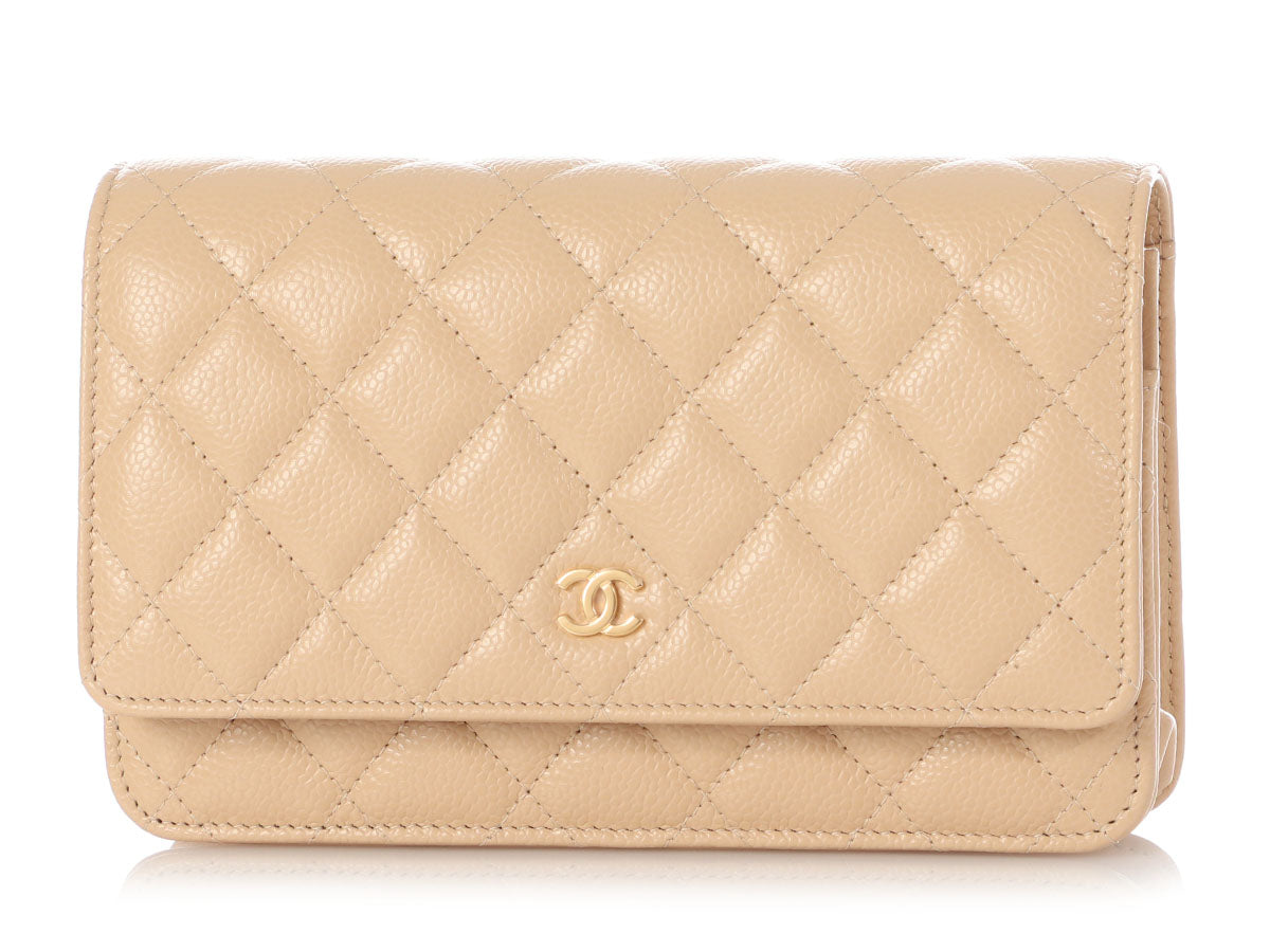 Chanel Classic Quilted Caviar Leather WOC Wallet Crossbody Bag Beige