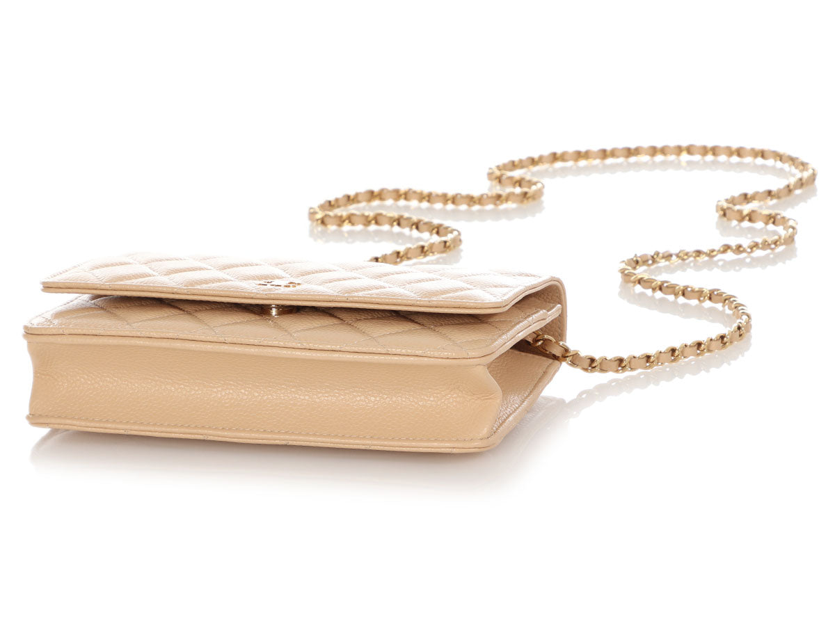 Chanel Beige Quilted Caviar Wallet on Chain WOC