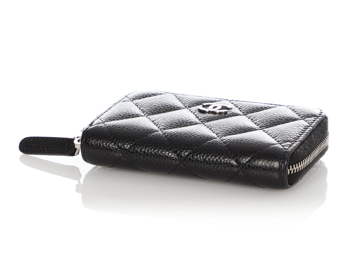 Chanel Black Quilted Caviar Compact Zip Card Case