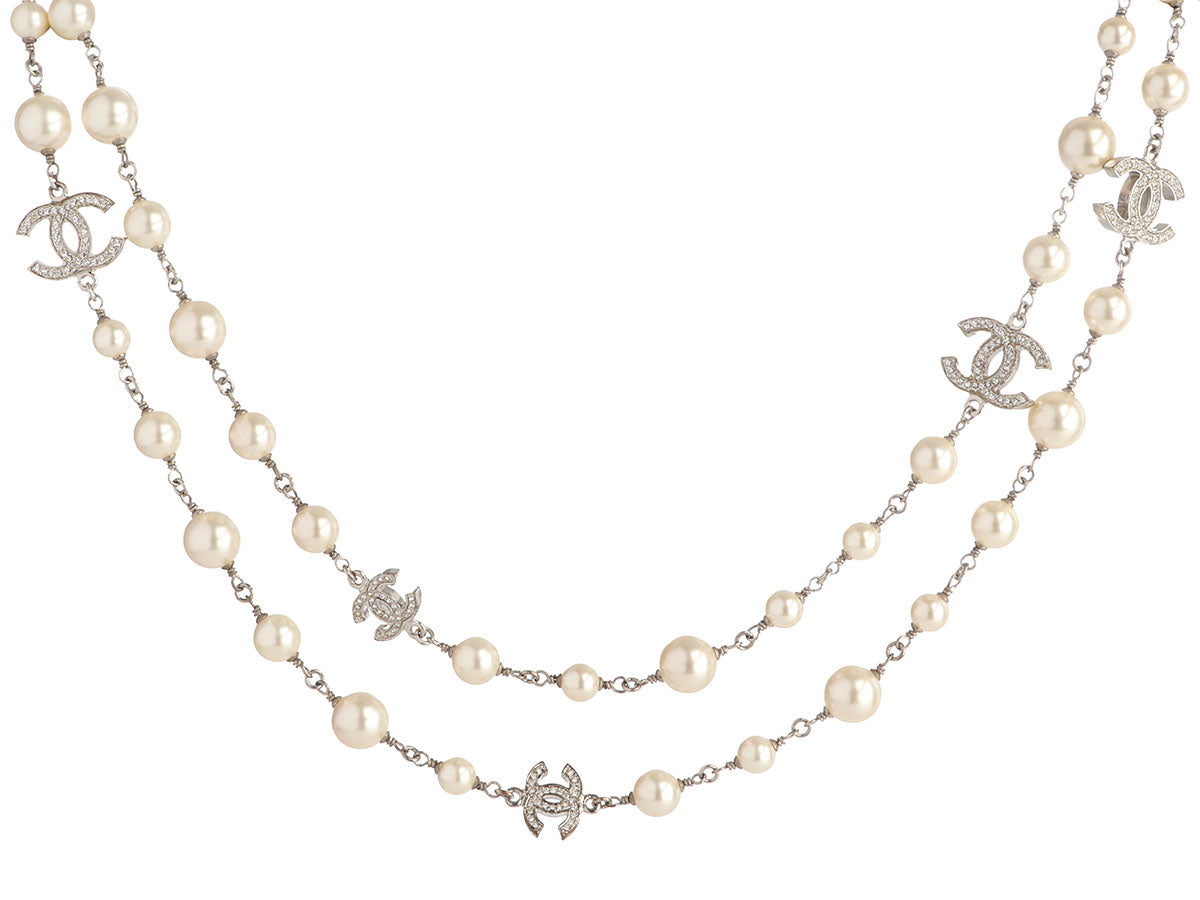 Chanel Double Strand Goldtone CC Crystal Necklace - Yoogi's Closet