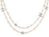 Chanel Long White Pearls with Crystal Logos Classic Necklace
