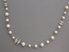 Chanel Long White Pearls with Crystal Logos Classic Necklace