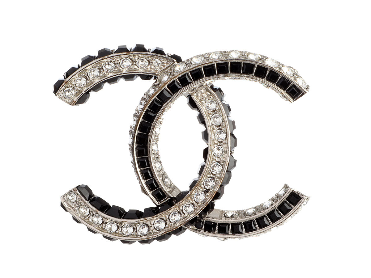 Chanel Black and Clear Crystal CC Brooch