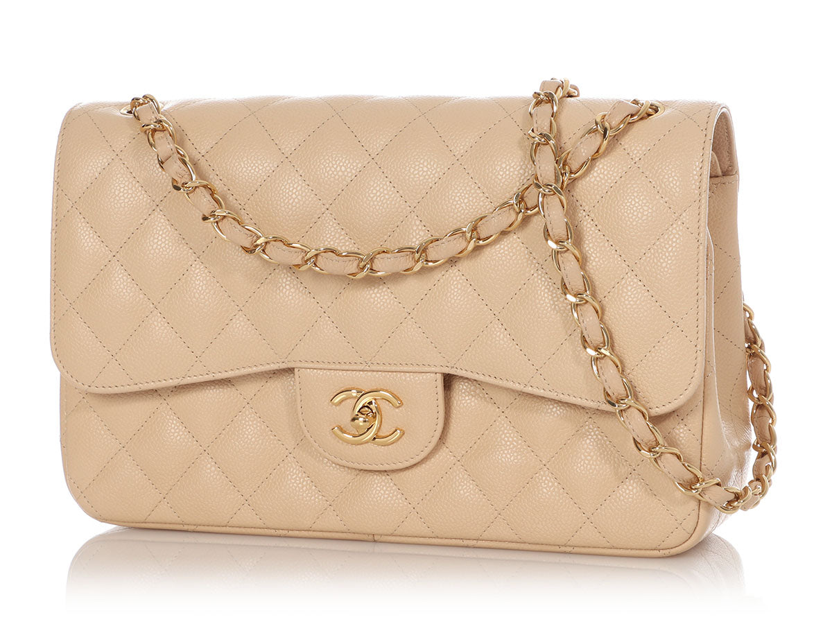 Chanel Beige Quilted Caviar New Classic Double Flap Jumbo Q6BAQP0FI4049