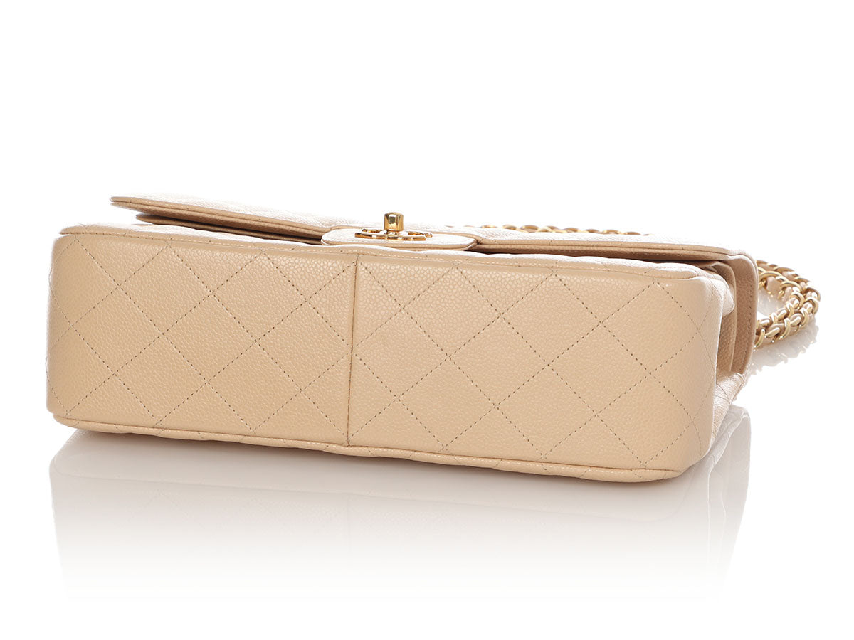 Chanel Jumbo Beige Quilted Caviar Classic Double Flap