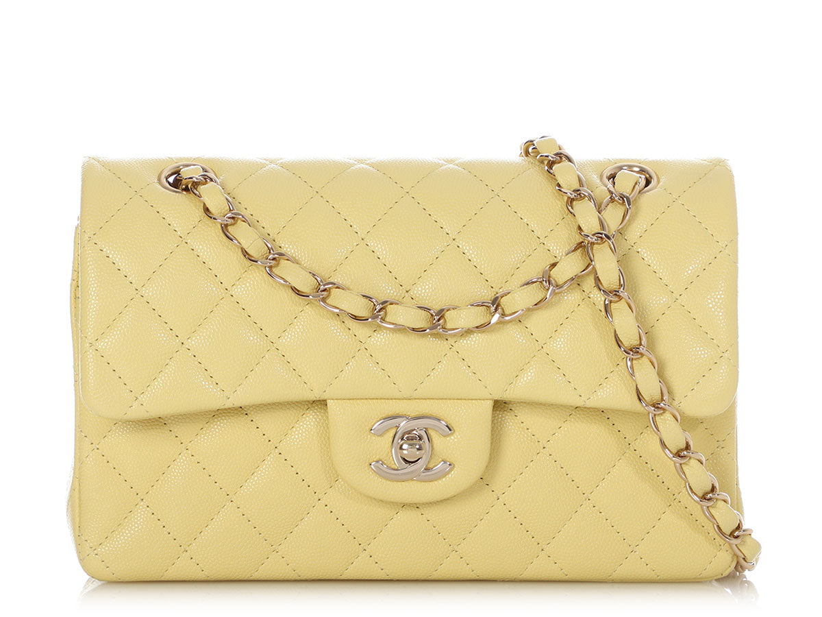 Chanel Medium Classic Double Flap Bag Yellow Caviar Light Gold Hardware