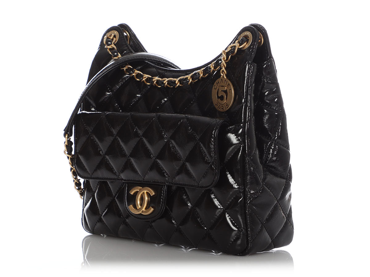 Chanel Small Black Quilted Caviar Wavy Hobo Bag