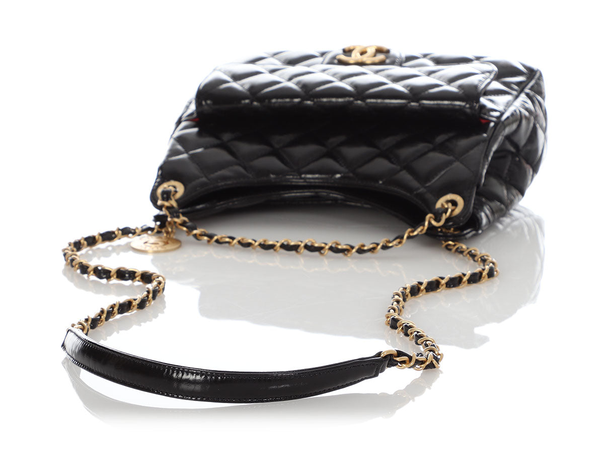 Chanel Black Quilted Patent Leather Maxi Classic Single Flap Bag