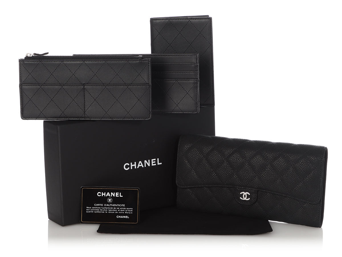 Chanel Flap Wallet Quilted Diamond Large Caviar Black in Caviar Leather  with Silver-tone - US