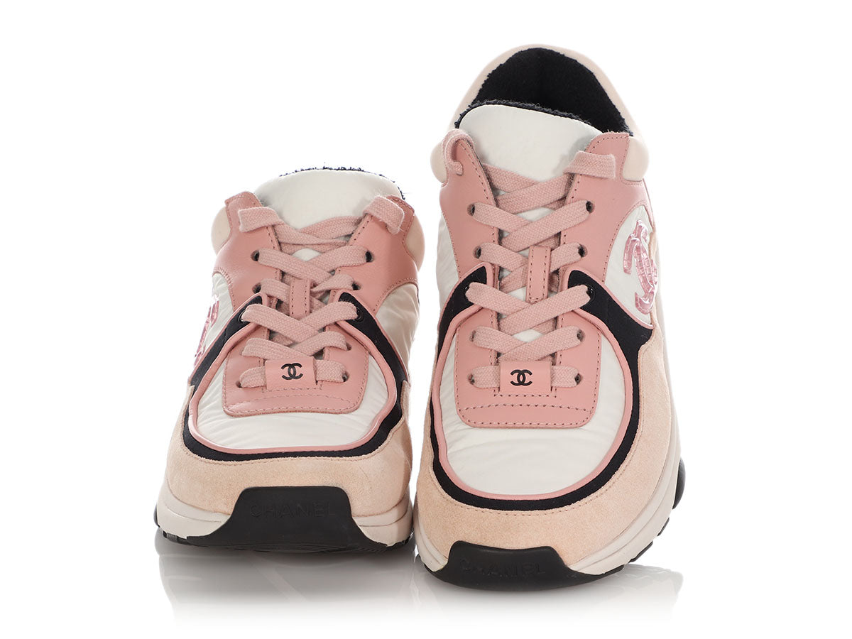 Chanel cc logo pink suede sneaker cheap