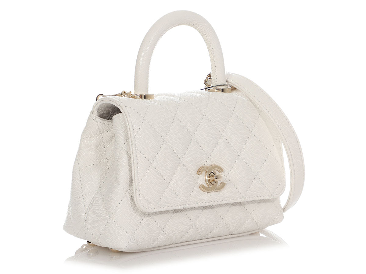 CHANEL Caviar Quilted Extra Mini Coco Handle Flap White 889603