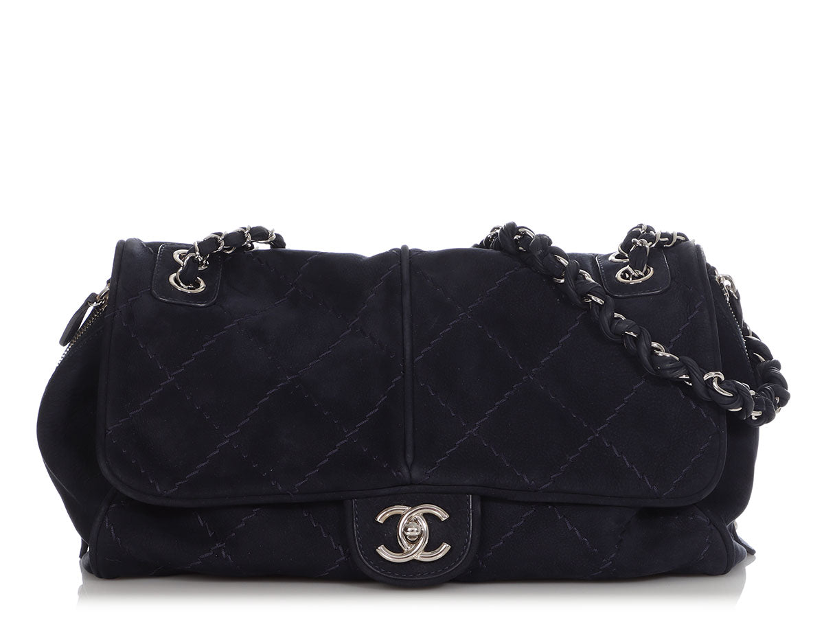Chanel Dark Navy Quilted Nubuck Ultimate Stitch Side-Zip Flap by Ann's Fabulous Finds