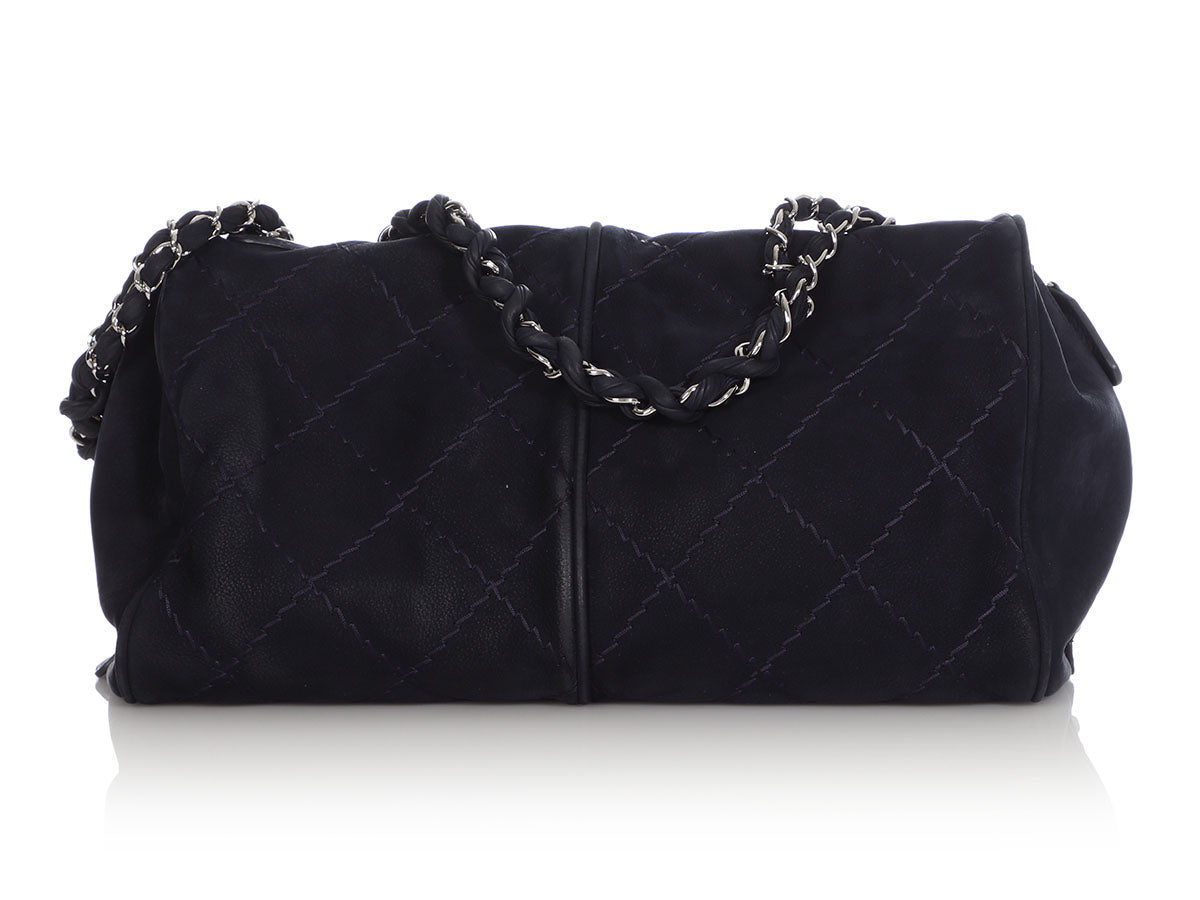 Chanel Black Suede Shearling Small Accordion Flap Bag