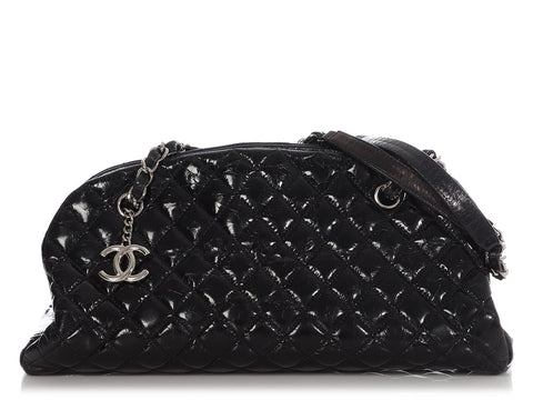 Chanel Medium Black Quilted Patent Mademoiselle Bowler Bag