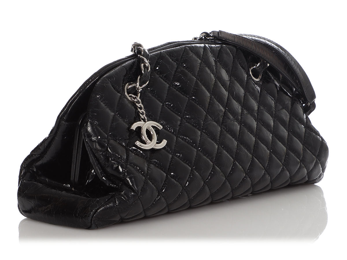 Authentic Chanel Black Patent Quilted Medium Just Mademoiselle