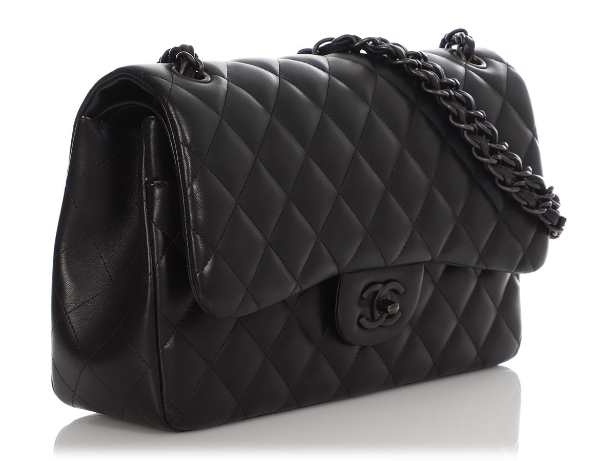 Chanel So Black Classic Double Flap Bag Quilted Lambskin Jumbo Black 1447951