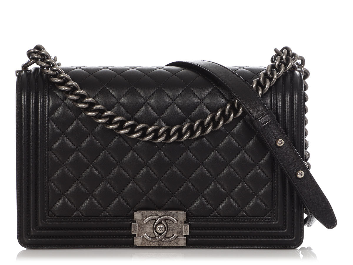 Chanel Boy Quilted New Medium Flap Black Lambskin Leather Cross